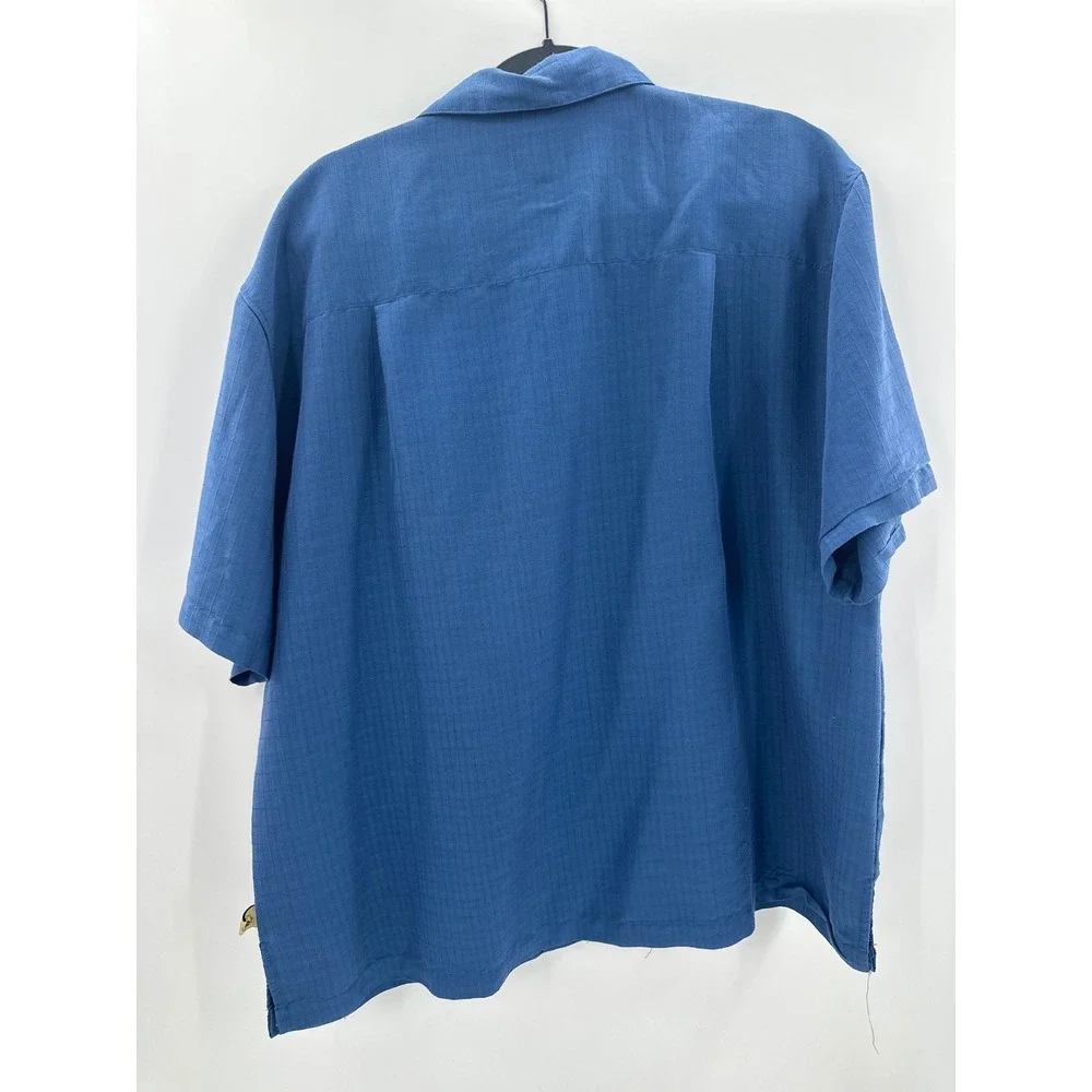 Joe Marlin Mens Blue Textured Short Sleeve Button Down Camp Shirt Size XL